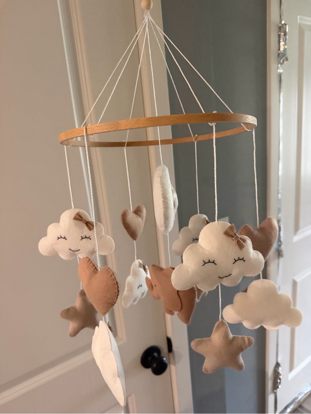 Neutral Cloud and Star Baby Mobile - baby shower gift - Picture 4 of 8